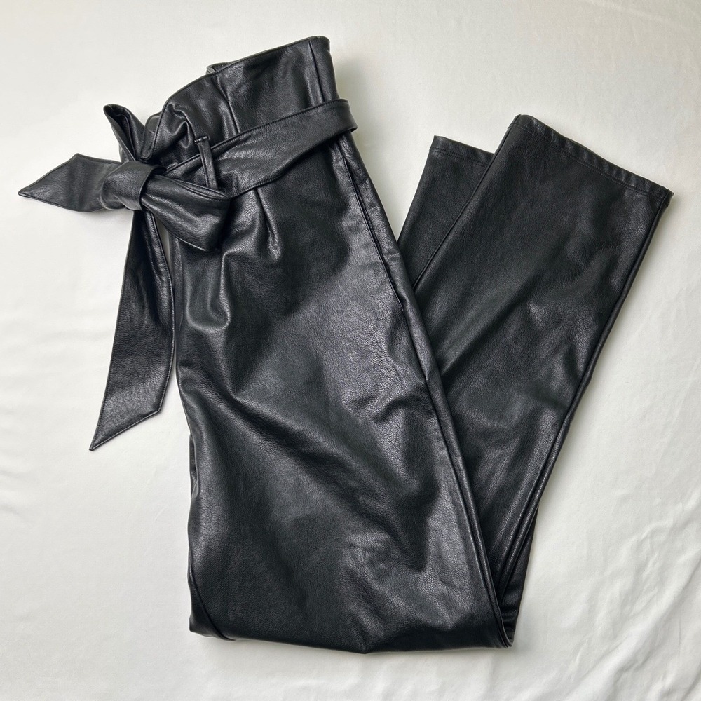 Commando Womens High Rise Faux Leather Paperbag Waist Pants Black Size XS Chic